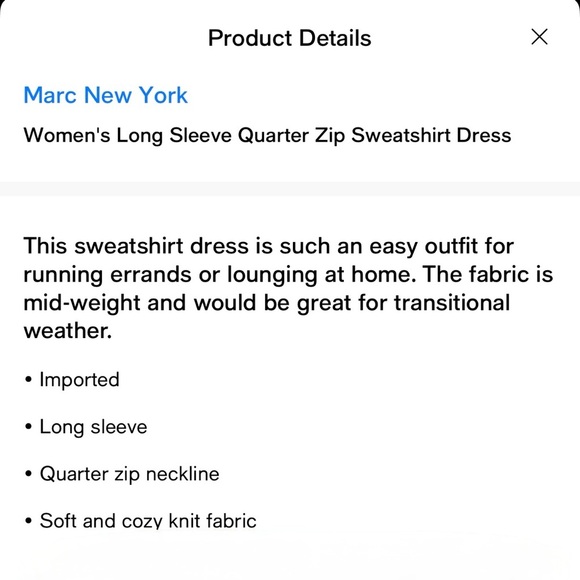 Marc New York Black Long Sleeve Quarter Zip Sweatshirt Dress Size S Andrew Marc - Picture 7 of 8